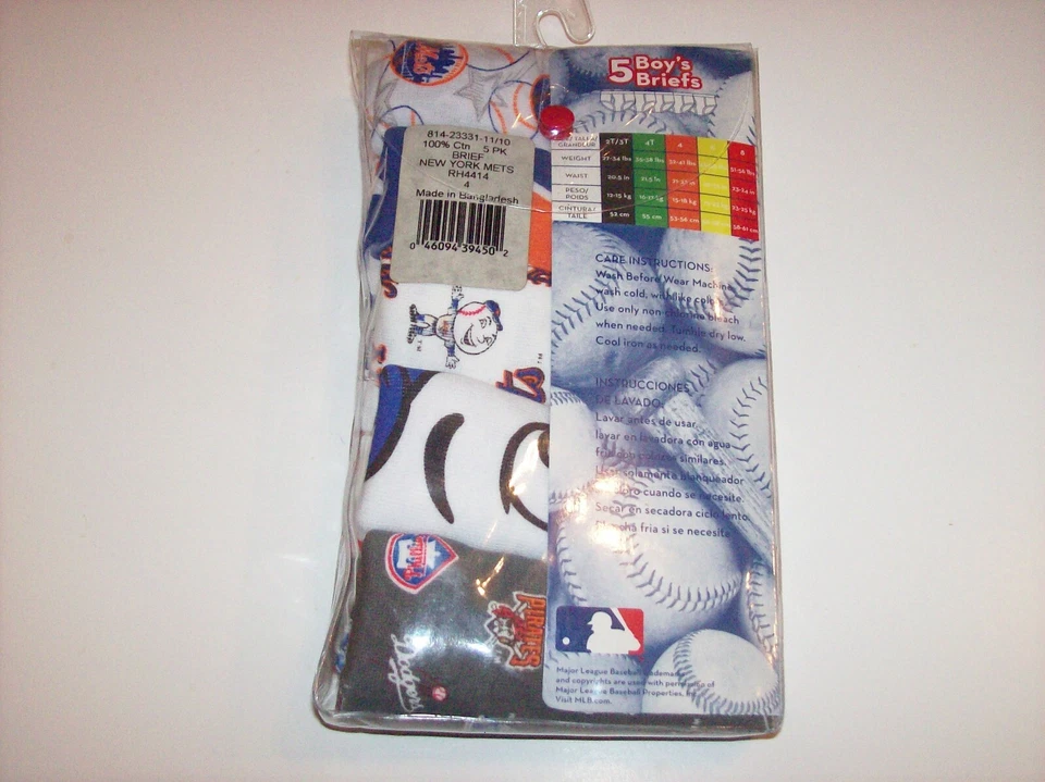 Nueva ropa interior de los Mets de Nueva York calzoncillos niños 5 calzoncillos talla 4 equipos de béisbol MLB Foto 2 de 2
