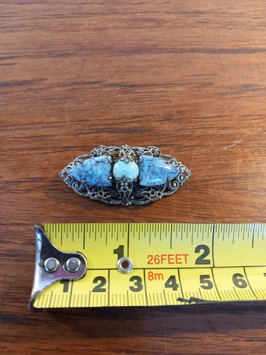 VINTAGE ANTIQUE BROOCH SILVERTONE METAL AND BLUE STONES. ❤ - Picture 4 of 6
