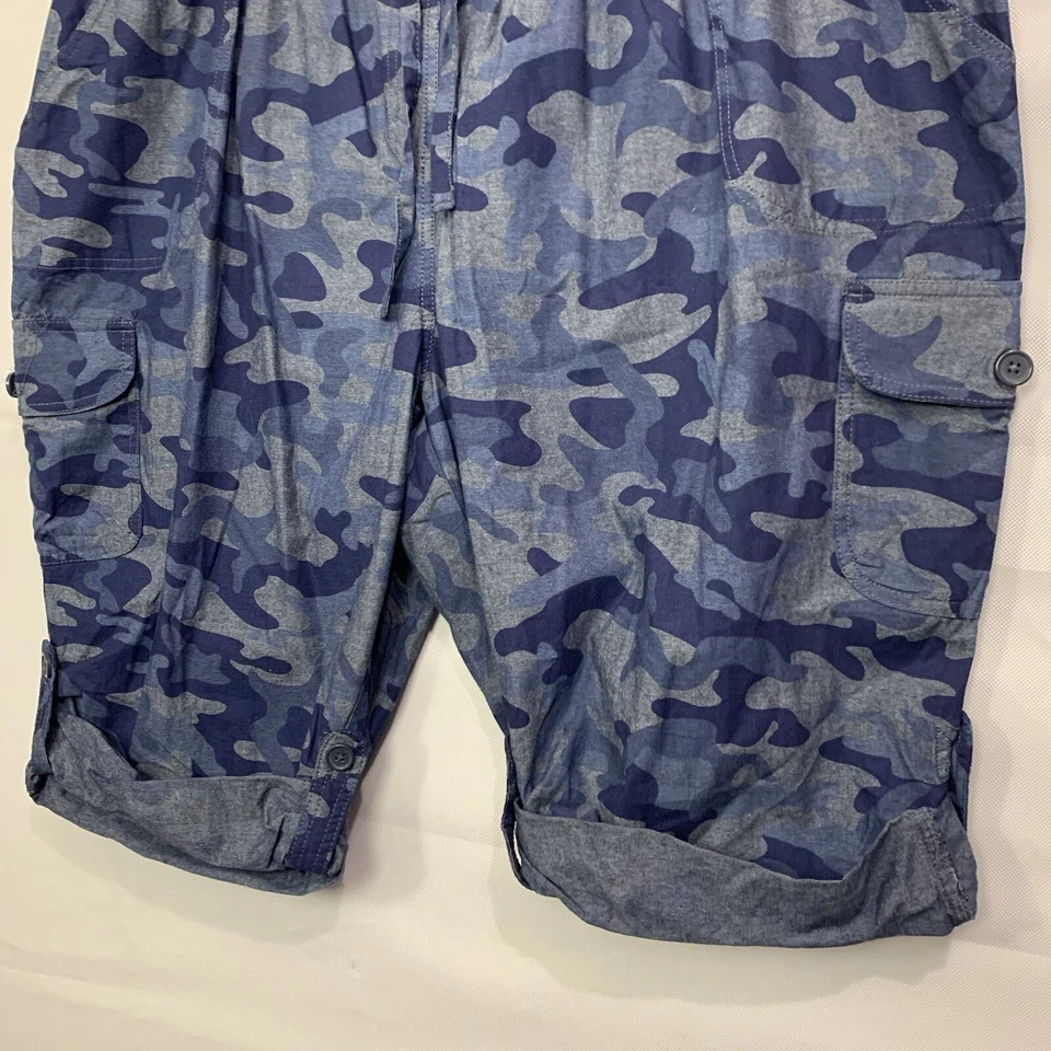 Woman Within Woman's Blue Camo Roll Tab Hem Pullon Cargo Capri/Shorts Petite 28W - Image 4 of 4
