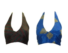 Recycled Reversible  Crop Top Boho Festival Halterneck Bralette One SizeP19