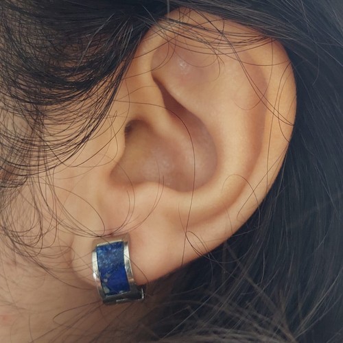 Handmade Huggie Earrings Lapis Lazuli 13mm Natural Gemstone Patagonia Collection - Picture 2 of 6