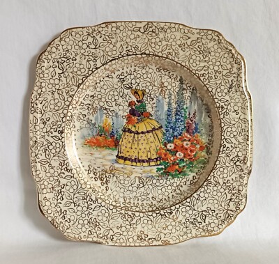 J FRYER & SON MERITAS WARE KUCHENPLATTE EISENSTEINPLATTE IN ELFENBEIN UND GOLD CHINTZ