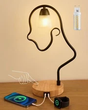 Touch Unique Table Lamp, Creative Cute LED Desk Lamp with USB C+A Ports, 3-Wa...