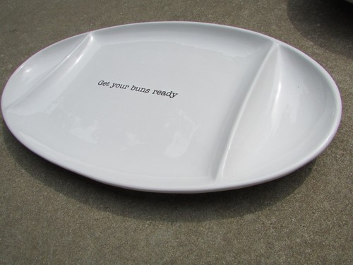 Mud Pie White "Get Your Buns Ready" Hamburger BBQ Oval Serving Platter 20” X 12” - Picture 2 of 4