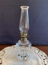 Vintage 9” Miniature -Clear Glass Oil Lamp- Removable Base-As Found- Chandelier?
