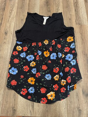 Ma Cherie Tank Top, Womens Maternity Medium Black Red Orange, Floral, Sleeveless