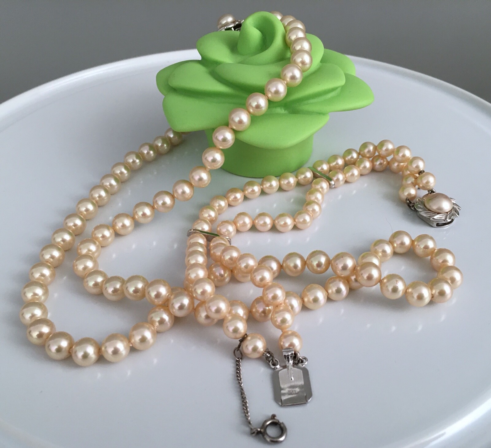 ❤️ VTG .925 Sterlig Silver 8mm FRESH WATER PEARL Knotted Necklace & Bracelet Set Ograniczona ilość, popularność