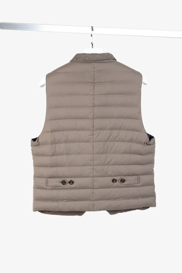 Chaleco Brunello Cucinelli AW/15 Taupe Opaco-Nylon Muescas-Solapa Abajo, Talla L Foto 2 de 4