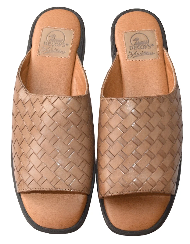 Decoys by Auditions Slides Sandals Brown Woven Flat Heel Slip On Leather Size 6M - Image 3 of 4