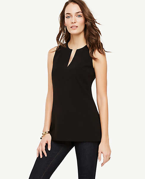 Chemise Tunique Ann Taylor Noire Sans Manches - Col Fendu - Triacétate - Neuf Avec étiquettes