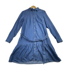 Loft Linen Blend Button Down Shirt Dress size Small Blue