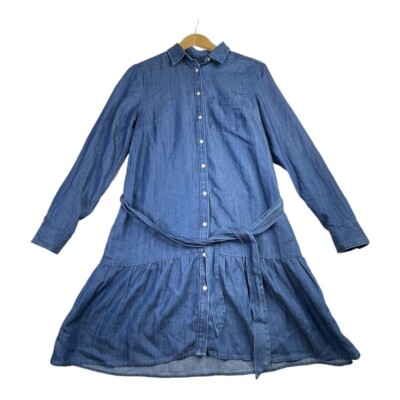 Loft Linen Blend Button Down Shirt Dress size Small Blue | eBay