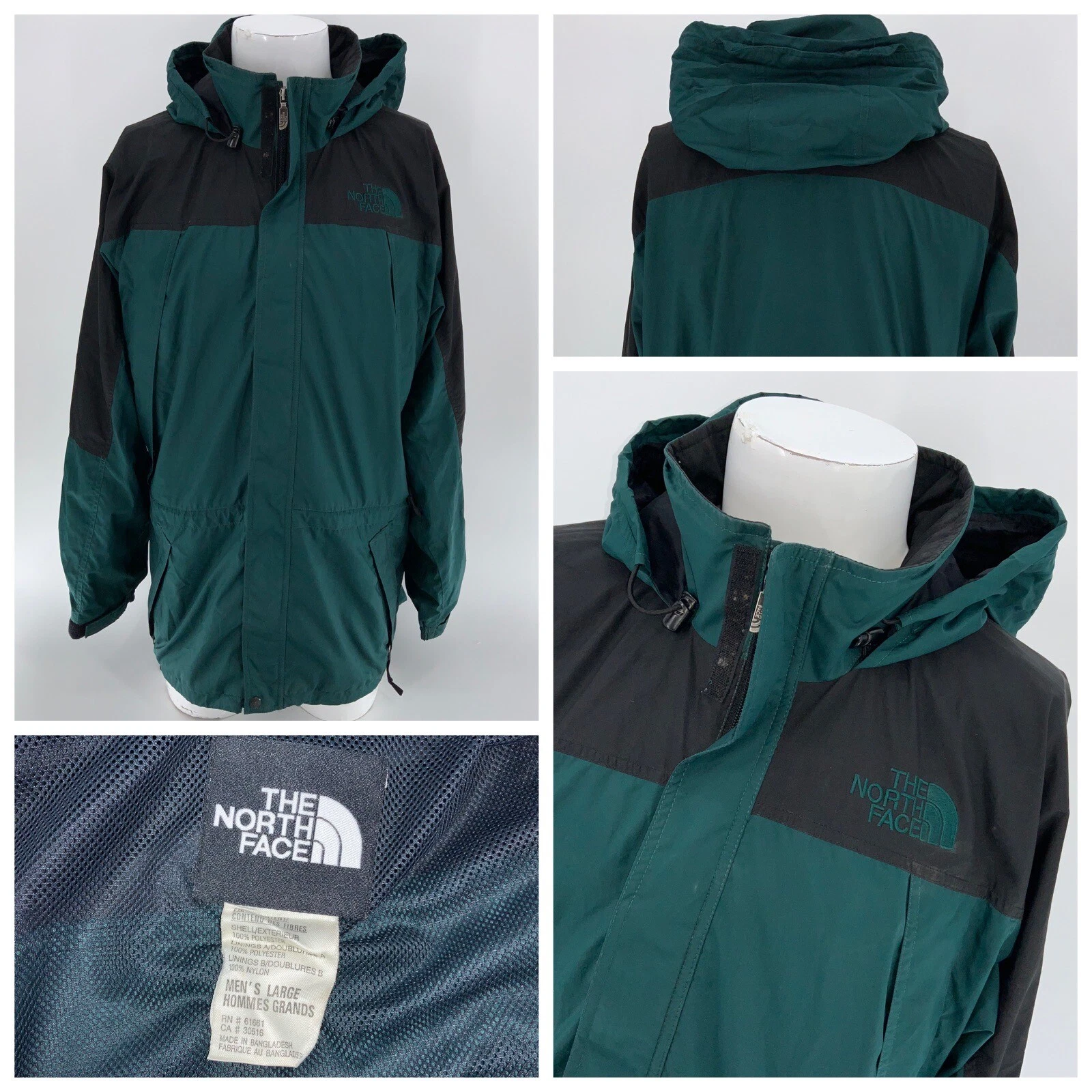 The North Face Vintage Rain Wind Jacket L Men Green Full Zip Hooded YGI N4-158
