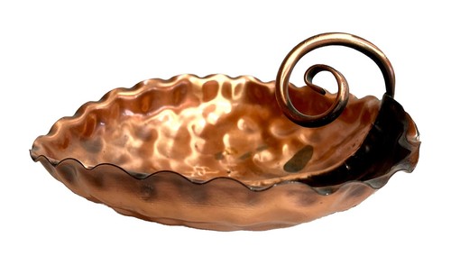VTG MCM Copper Leaf Candy Trinket Dish 7” Hammered USA BOHO Georgian - Picture 2 of 9