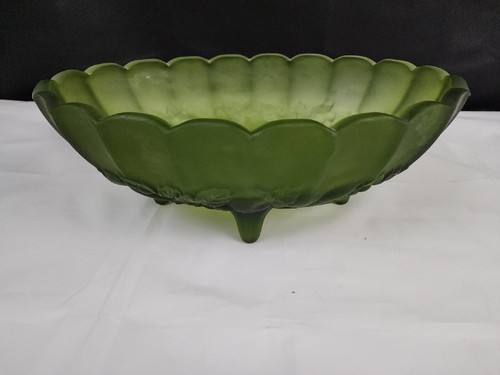 Vintage Indiana Harvest Oval Fruit Bowl Matte Green Depression Footed ๐๐ - Picture 2 of 19