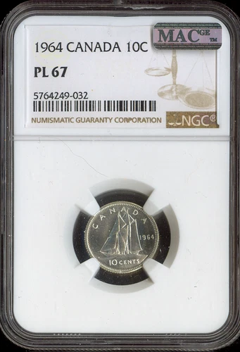 1964 Canada Silver 10 Cents 10C NGC PL67 MAC - Quality