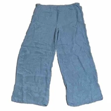 CITRON Silk Asian Floral Jacquard Wide Leg High Waist Crop Palazzo Pant Blue S