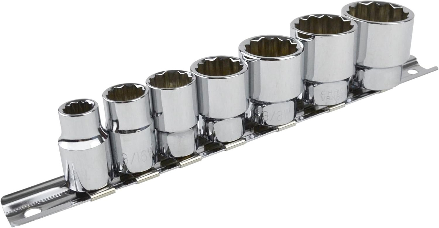 Whitworth/Bsf/Bsw 3/8" Drive Shallow Sockets 7Pc Set 1/8"-1/2" Bi Hex LSR29