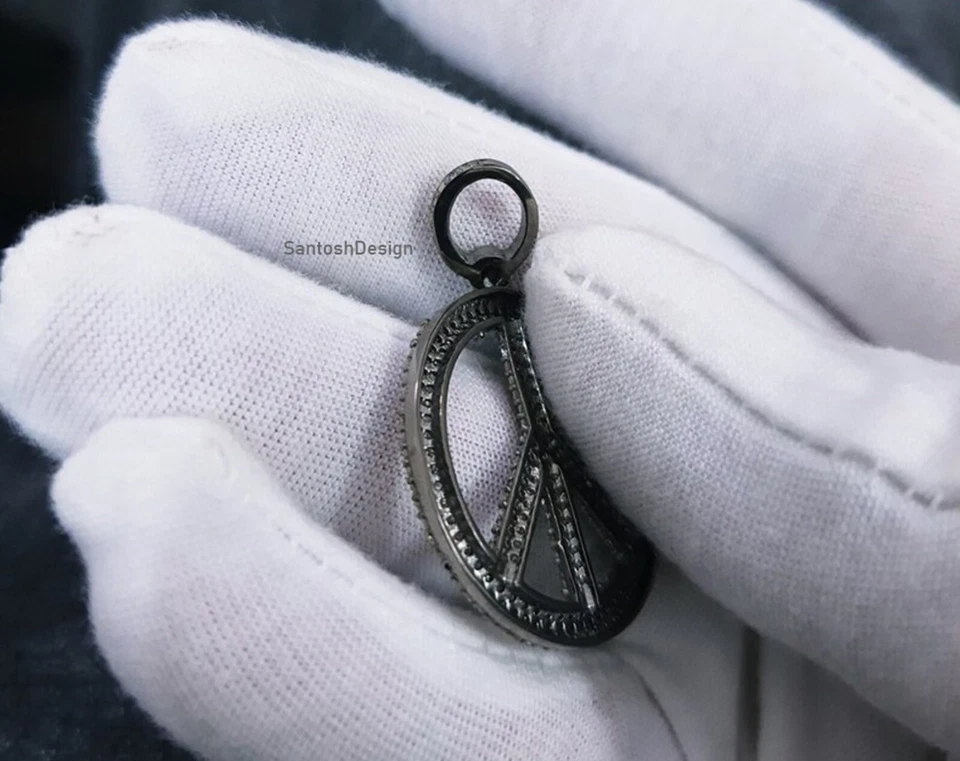 Diseñador Paz Plata Negro Espinela Diamante Dije Colgante, Joyería Hecha a Mano, Regalo Foto 2 de 3