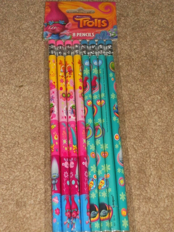 6 paquetes de 8 lápices TROLLS suministros de fiesta de cumpleaños escuela sueño funciona 48 en total Foto 2 de 4