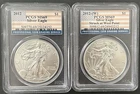 Two (2) American Silver Eagles 2012, 2012-W PCGS MS69 Flag Label