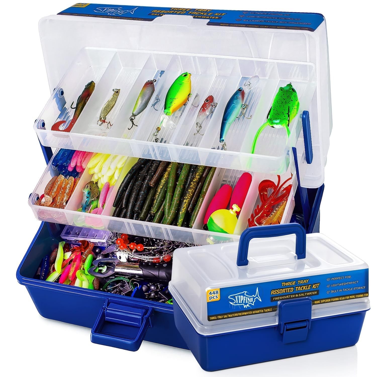 448-Pcs Fishing Lures Kit - 3-Layer Tackle Box Set with Hooks, Weights, Pliers & - Image 2
