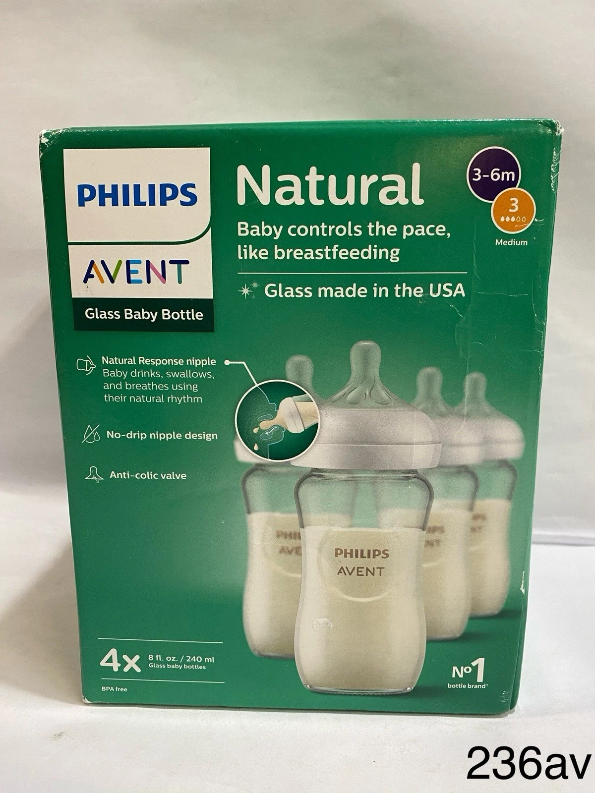 Philips Avent Natural Glass Baby Bottles 8 Ounce (4 PACK) (j)
