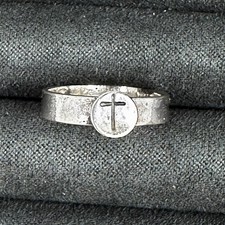Rustic Vintage Sterling Silver Band Cross Ring Sz 6.25 Religious