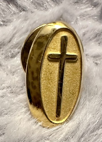 Vintage Cross Lapel Pin 10k Gold Filled Religious Oval