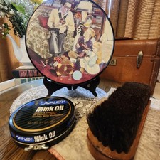 Vintage Kiwi Shoe Shine Kit Lot Display Tray Brushes Mink Oil Shoe Polish...