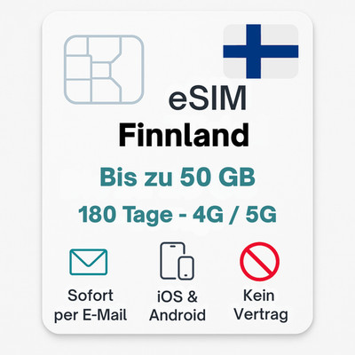 Finnland eSIM bis zu 50 GB Datentarif digitale e SIM - per Mail- INTERNET