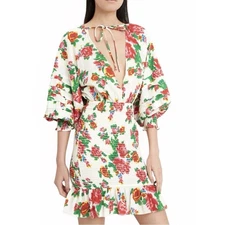 NEW RHODE WHITE FLORAL PRINT COTTON MINI DRESS XS