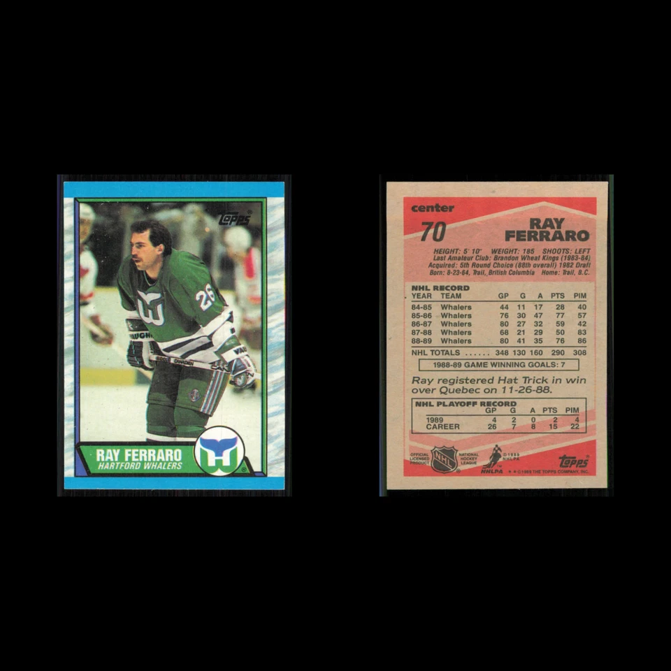 Ray Ferraro #70 1989 Topps Hartford Whalers Hockey Card NHL NM - Image 3 of 3