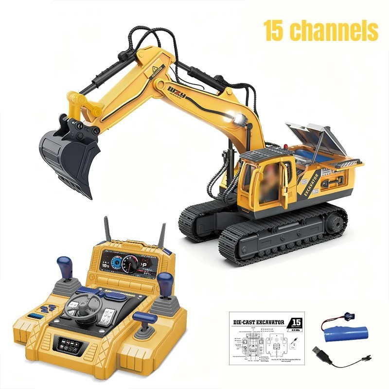 RC Excavator Alloy Construction Vehicle 12/13/15CH 2.4G Remo