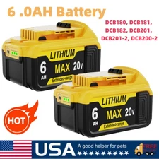 2PACK 6.0AH For Dewalt 20V Max Lithium-Ion Battery DCB206 DCB181,DCB182 us