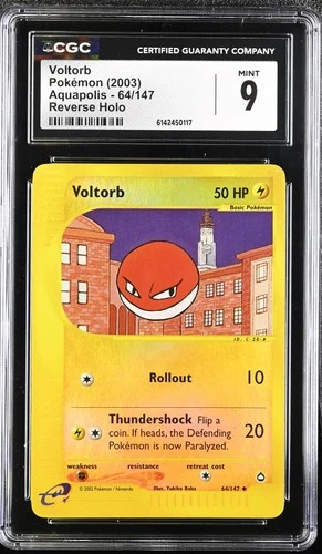 CGC 9 MINT Voltorb 64/147 Aquapolis Reverse Holo Pokemon Card