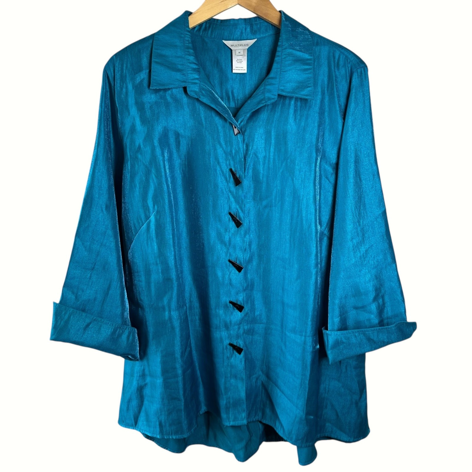 Multiples Teal Shimmer Button-Front Tunic Top Siz… - image 2