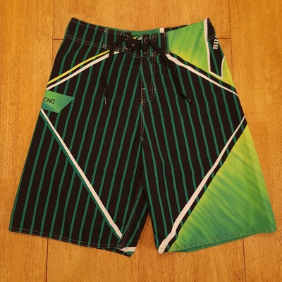 Billabong Board Shorts Mens Size 30 Unlined Zip Pocket Drawstrings Green & Black