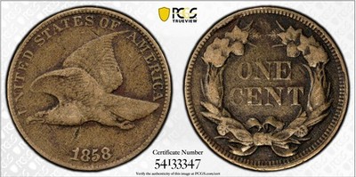 1858 FLYING EAGLE CENT, LARGE LETTERS, PCGS FINE DETAIL 133347