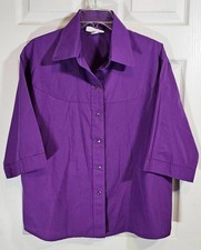 Square Dance Top Blouse MONDIKI Solid Purple Womens Large Snap Closure Short Slv