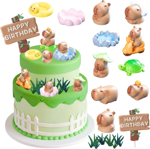 22-teiliges Capybara Geburtstag Deko Set - Mit 13 Figuren, 8 Gras & Geburtstagsschild Für Torte & Deko