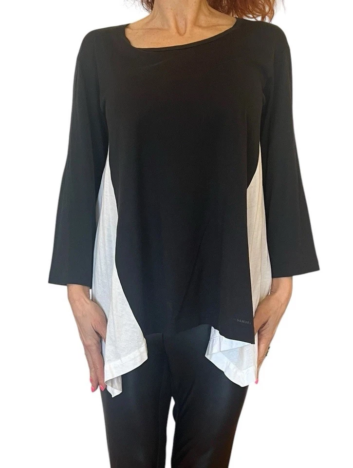 CAMISETA JIL SANDER ITALIA NEGRA BLANCA BLOQUE DE COLOR ALGODÓN PAÑUELO DOBLADILLO S Foto 2 de 4