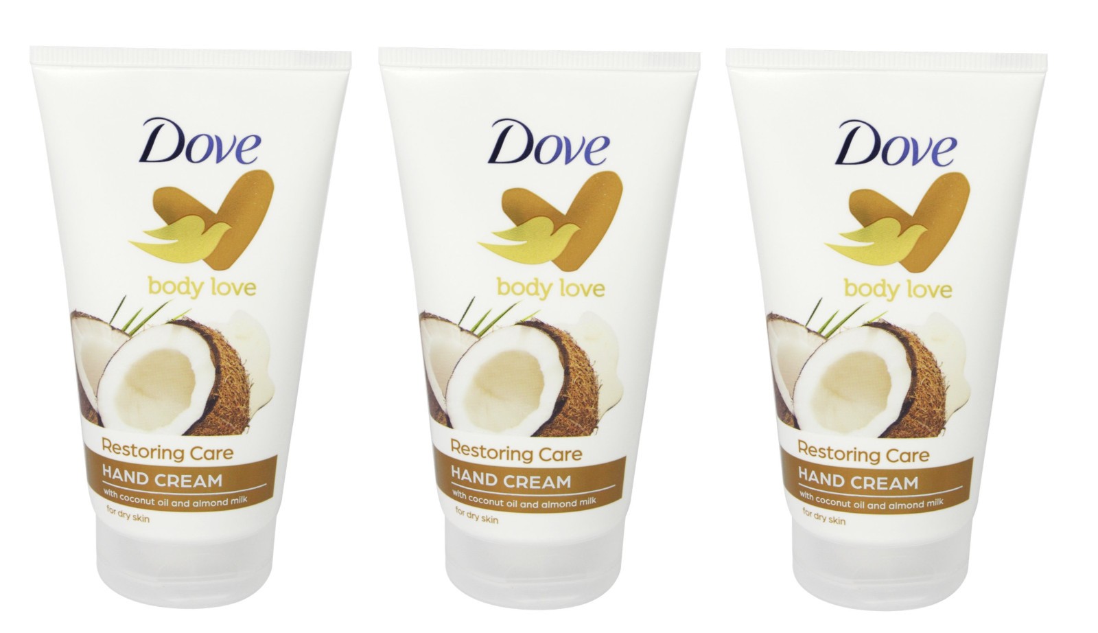 3 x Dove Body Love Restoring Care Hand Cream with Coconut Oil & Almond Milk 75ml