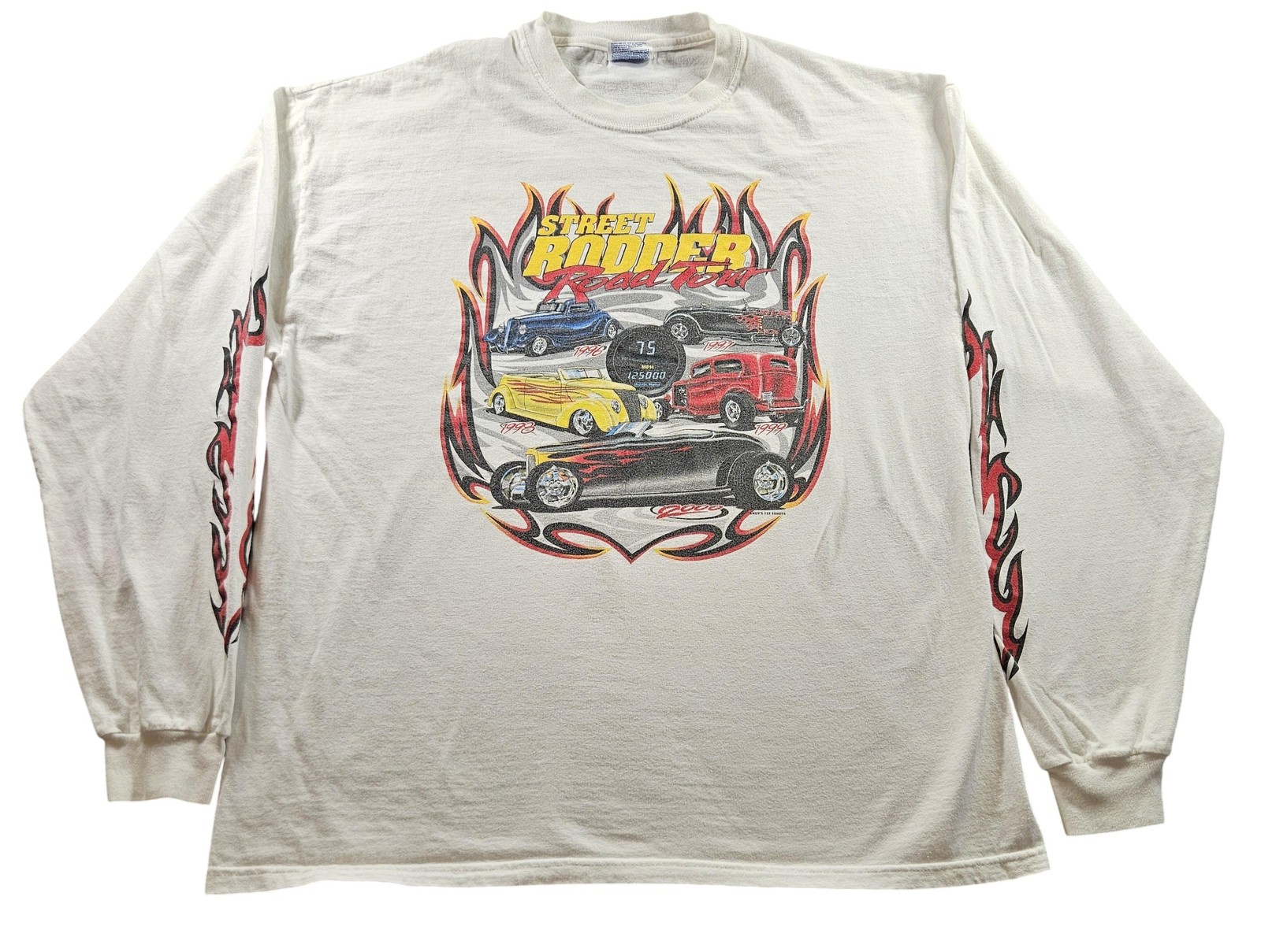 Vintage Street Rodder Shirt Mens XL White Long Sleeve Flames Hot Rod Cars 00s