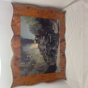 Nickle Plate 759 Steam Locomotive Train Lacquer Wood Clock 22x18 vintage wooden