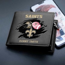 Personalized New Orleans Football Team Saintss Leather Wallet, Gift For Fans