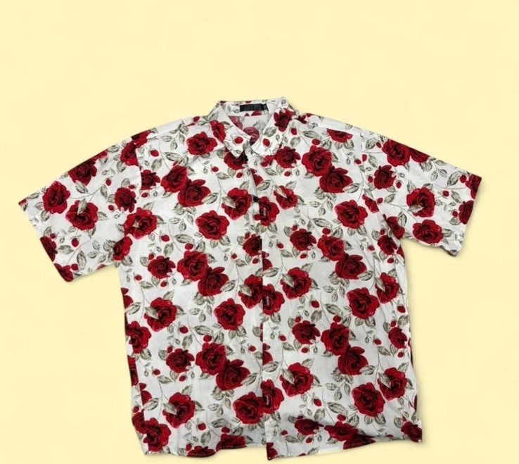 ✨ Mens romantic Red & white floral button-up shirt✨