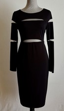 Bailey 44 Black Sheath Body on Long Sleeve, Midi, Sheer Cutouts, Evening, Sz M