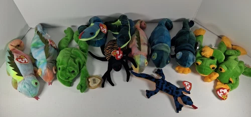 Lot of 12 Various Vintage Beanie Babies Lizards Reptiles With Tags