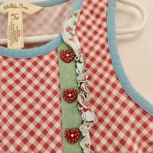 Matilda Jane Sleeveless Tank Top Pink Gingham Hearts Floral Novelty Print Girls - Picture 4 of 9